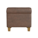 HomePop Square Ottoman with Lift Off Top - Brown Faux Leather HomePop