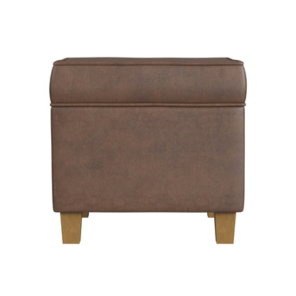 HomePop Square Ottoman with Lift Off Top - Brown Faux Leather