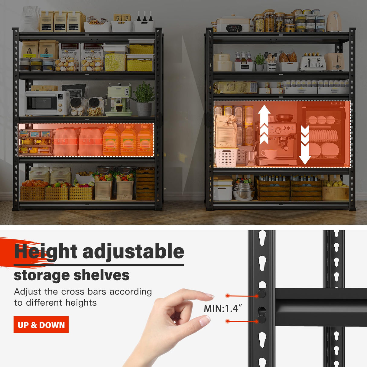 REIBII 72" Garage Shelving, Heavy Duty Storage Shelves 2000LBS, 5 Tier Metal Shelving Unit, Adjustable Garage Storage Shelves for Warehouse Pantry Basement, 72'' H X 35.5'' W X 11.8'' D, 4 Pack REIBII