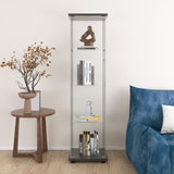 Yoluckea Glass Cabinet, 4 Shelves Glass Display Cabinet with Door, Curio Cabinet Collection Glass Display Case for Home Office, Floor Standing Bookshelf Corner Cabinet for Book, Toys, Glory(Black) Yoluckea