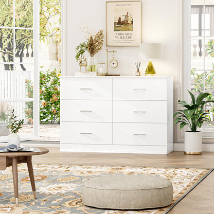 FOTOSOK White Dresser, 47.2'' Large 6 Drawer Dresser Wide Chest of Drawers for TV Stand, Modern Dresser White Floor Storage Drawer Cabinet for Home Office, White - WoodArtSupply