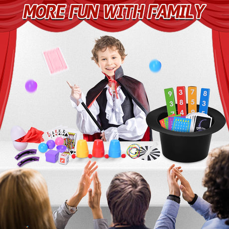 Magic Kit for Kids Magic Set- Magic Tricks Set for Kids Age 6 8 10 12, with Magician Costume Magic Wand for Pretend Play Magician Set, Easy to Follow Magic Toy Gifts for Girls and Boys Beginners PIXATA