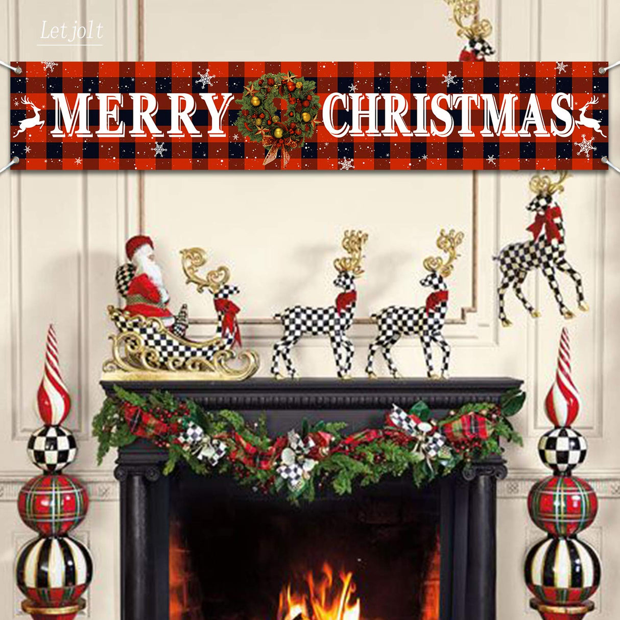 Merry Christmas Banner Christmas Eve Signs Huge Banner Decorations Giant Happy New Years Supplies Fence Yard Sign Indoor Outdoor Decorations Photo Backdrop 6 Feet Letjolt