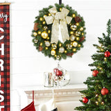 Hausse Lighted Christmas Wreath with Metal Hanger, Pre-lit Xmas Wreath with Large Golden Bow & Balls, 8 Modes & Timer, Battery Operated with 40 Lights, for Front Door Gate Wall Xmas Party Decorations Hausse