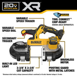 DEWALT 20V MAX XR Dual Trigger Bandsaw, Brushless Motor, Portable and Cordless, 3-3/8 Inch Cut Capacity, Bare Tool Only (DCS379B) DEWALT