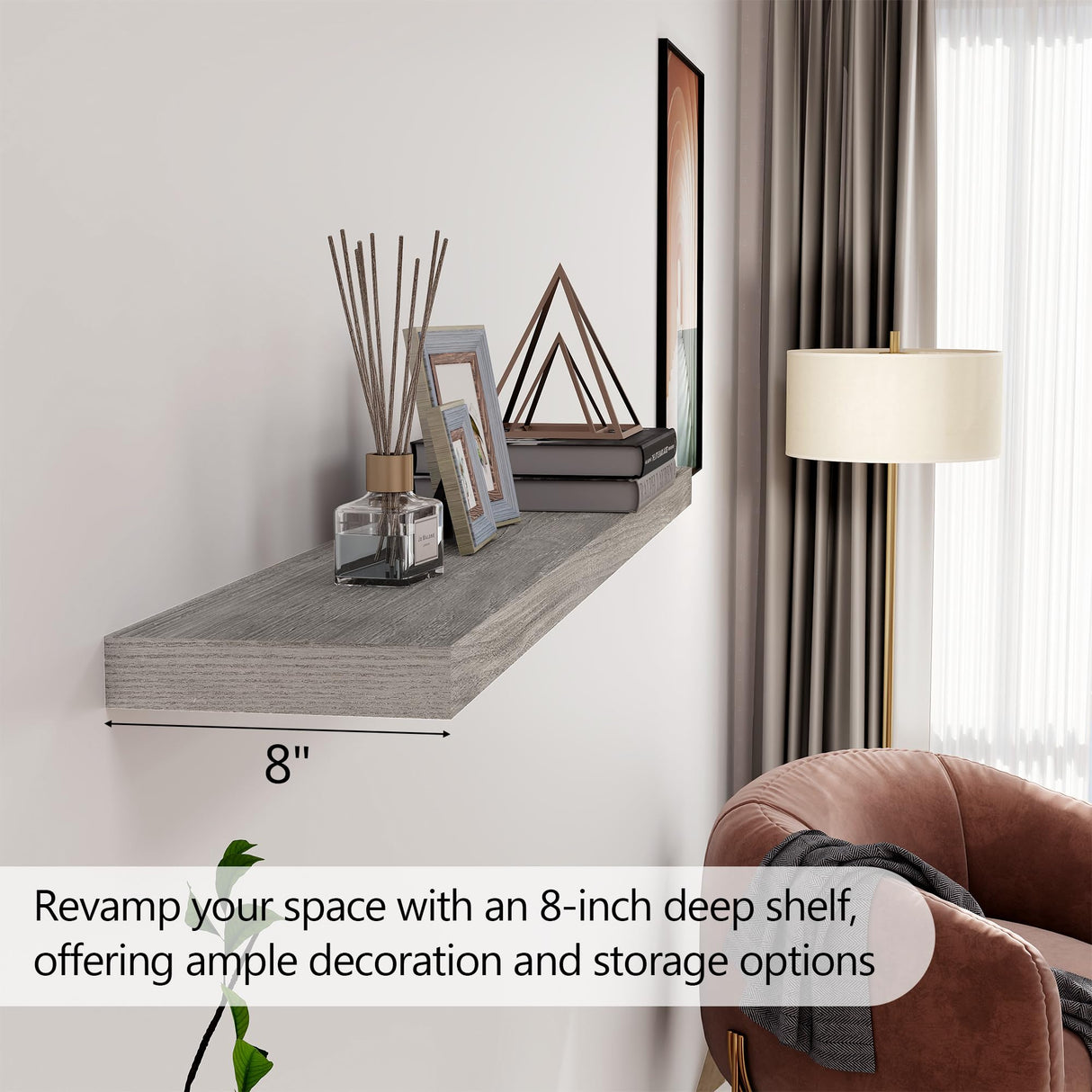 Fun Memories 48 Inch Fireplace Mantel Shelf, Wood Floating Shelves Wall Mounted, Wall Shelves with Invisible Bracket for Living Room Bathroom Bedroom Kitchen, Set of 1 (Grey, 48"x 8") Fun Memories