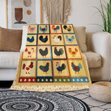Rustic Country Chicken Throw Blanket – Farmhouse Rooster Hen Patchwork Design Quilt Blanket for Couch, Bed, Sofa – Soft Lightweight Fleece Throw for Farmers, Chicken Lovers (51.1 * 59inch) YunTu