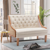 Yongqiang Modern Settee with Back Small Loveseat Sofa Rattan Upholstered Dining Banquette Seating for Kitchen Dining Room Living Room Linen Button Tufted Mini Couch Yongqiang