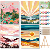 Ninonly 4 Pack Paint by Number for Adults Framed Canvas, Sunset Arts for Adults Beginner with Wooden Easel, Paint Brushes, Acrylic Paint Set for Home Wall Decor, 9 * 12 Inch Ninonly