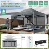 COBIZI 10x15 Canopy Tent, Heavy Duty Pop up Canopy with Sidewalls, Waterproof Easy Setup Canopy with Mosquito Netting, Outdoor Instant Screen Tents for Parties, Wedding, Backyard with Carry Bag, Gray COBIZI