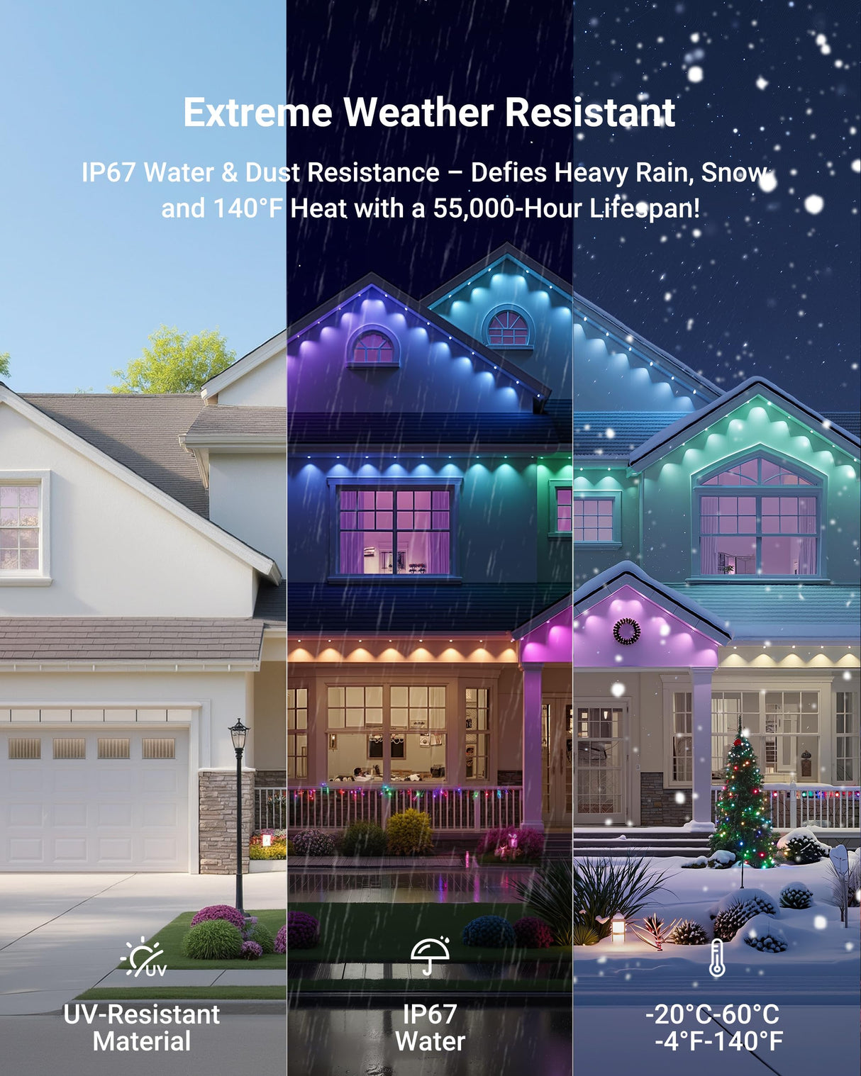 Permanent Outdoor Lights, 100ft RGBICWWPW Christmas Lights with 72 Triple-LED, IP67 Waterproof, 45lm Tunable White for Christmas Decorations, Daily and Holiday, Works with Alexa, Google Assistant ForChic