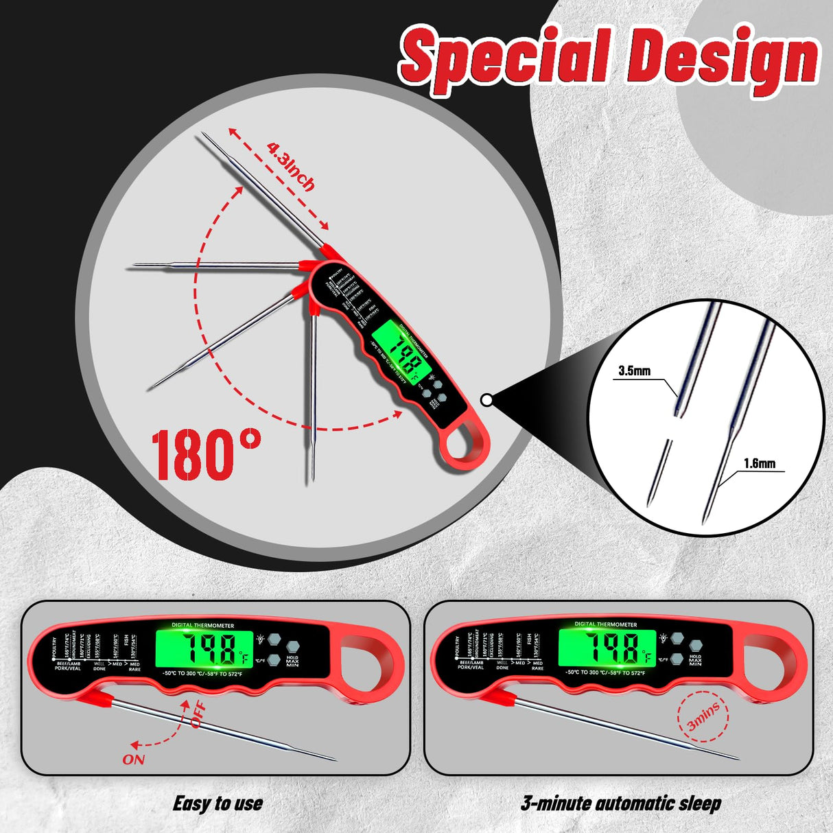 Meat Thermometer Digital, IP67 Waterproof Food Thermometer for Cooking and Baking, Instant Read Meat Thermometer with Backlight, Hold Function & Magnet for Kitchen, Beef, Grill, BBQ, Candy, Turkey PAWPRO