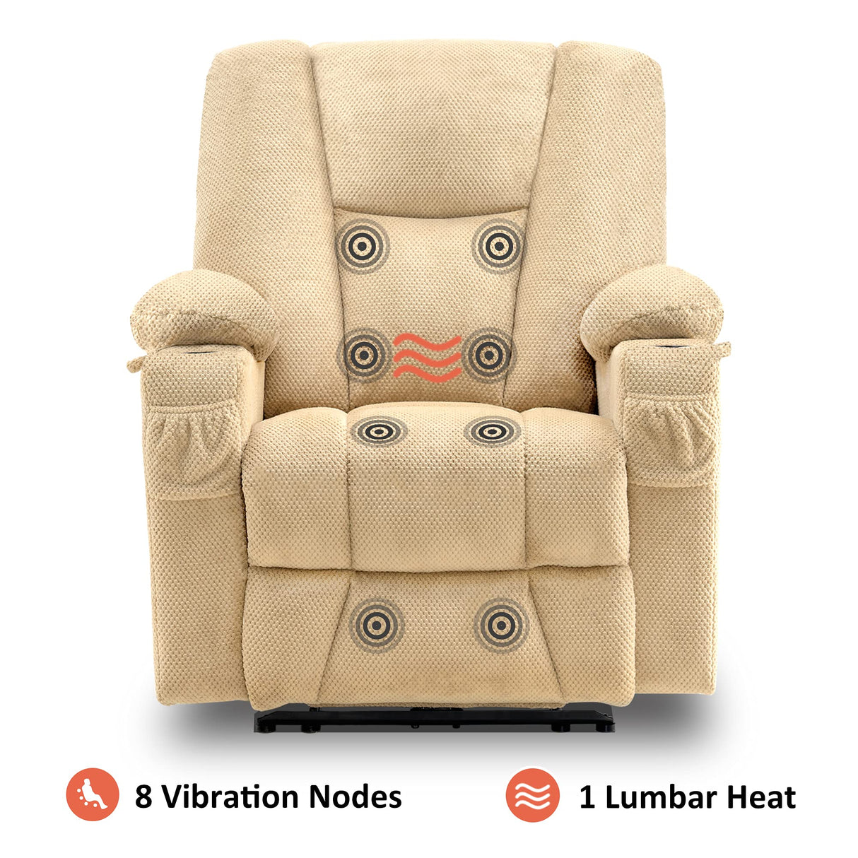 MCombo Zero Gravity Power Recliner Chair with Heat and Vibration Massage, Reclining Chair with USB & Type C Ports, Cup Holders for Living Room, Fabric 8015 (Beige) MCombo