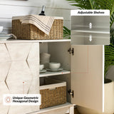 HULALA HOME Mid Century Sideboard Buffet Cabinet with Solid Wood Legs, 60" Kitchen Storage Cabinet Credenza with 4 Doors and 2 Shelves, Accent Console Table, White HULALA HOME