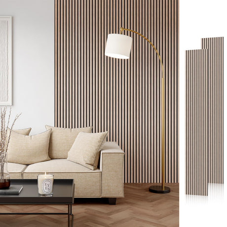 Wood Slat Acoustic Panels, 106" x 12.6" Each Soundpoof Wooden Slat Wall Panel - Walnut, 2 Pack SMARTSTANDARD