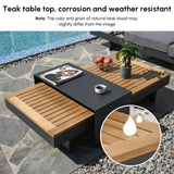 homary 6 Piece Aluminum & Teak Outdoor Sofa Set, Patio Conversation Sets Modular Outdoor Sofa with Fire Pit, Glass Wind Guard Ideal for Patios & Balconies homary