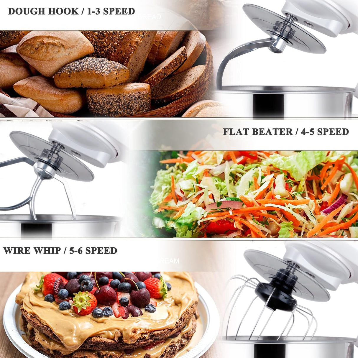 MURENKING Stand Mixer 5-QT, 6+P Speed Tilt-Head Food Mixer 300W Dough Mixer with Stainless Steel Bowl,Dough Hook,Flat Beater&Whisk Electric Kitchen Mixer for Household Baking, Anti-Slip(Pearl White) murenking