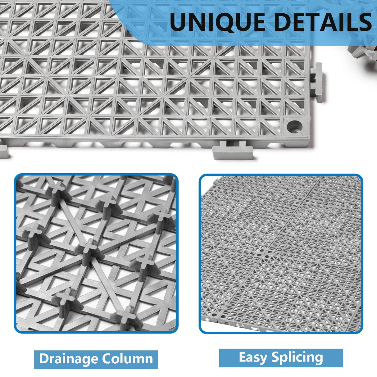 12” x 12” Drainage Interlocking Floor Tiles, 12 Pack Non-Slip Pool Deck Drain Tiles for Flooring, Soft PVC Splicing Modular Cushion Mats, Rubber Floor Tiles with Holes for Shower Basement Garage Shed EVANCENT