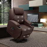 VICTONE Electric Power Lift Recliner Chair for Elderly Reclining Sofa for Living Room with Massage, Side Pockets and Cup Holders (Leather, Brown) VICTONE