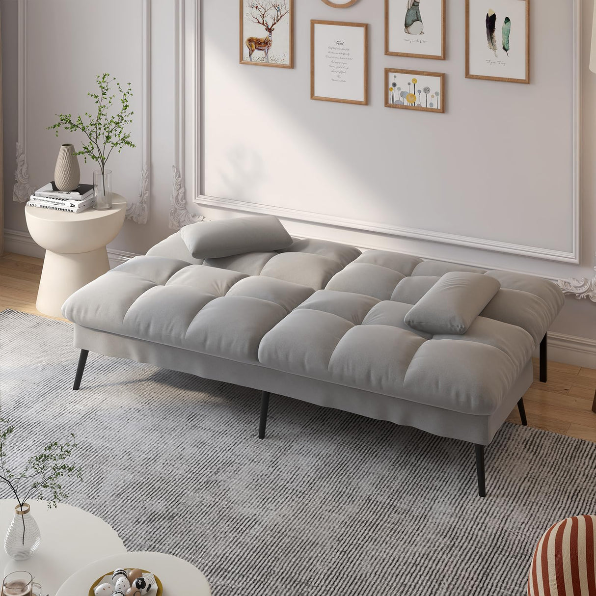 COMHOMA Convertible Sofa Bed,68″Fabric Couch with Adjustable Backrest,Loveseat Recliner Sleeper Living Room Furniture futon Set,Grey COMHOMA