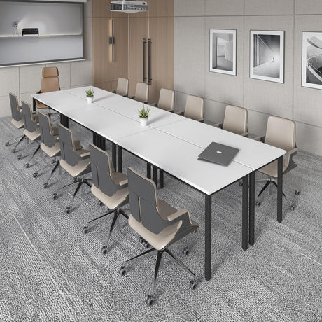 Bonzy Home Conference Tables 12ft Office Computer Desk for Meeting Room Study Writing Printer Table Save Space Design for 14 People 6PCS 141.6"x47.2"x29.5", White Bonzy Home