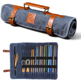 Earth & Fiber Co. Waxed canvas knitting needle case (up to 16 inches) - knitting bag - knitting needle organizer- knitting needle storage - circular knitting needle case (blue) Earth & Fiber Co.