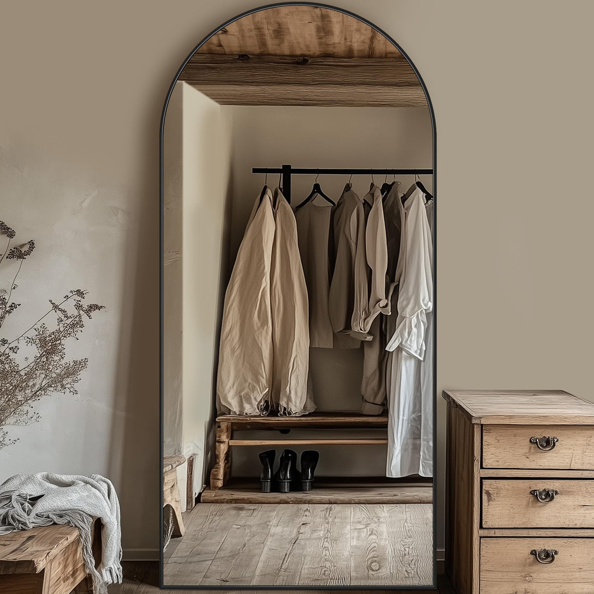 Full Length Mirror, 76"x34" Oversized Arched Mirror Large Standing Mirror, Tall Mirror Body Floor Mirror Wall Mirror Hanging Mirror for Bedroom Living Room Aluminum Frame,Black Homsion