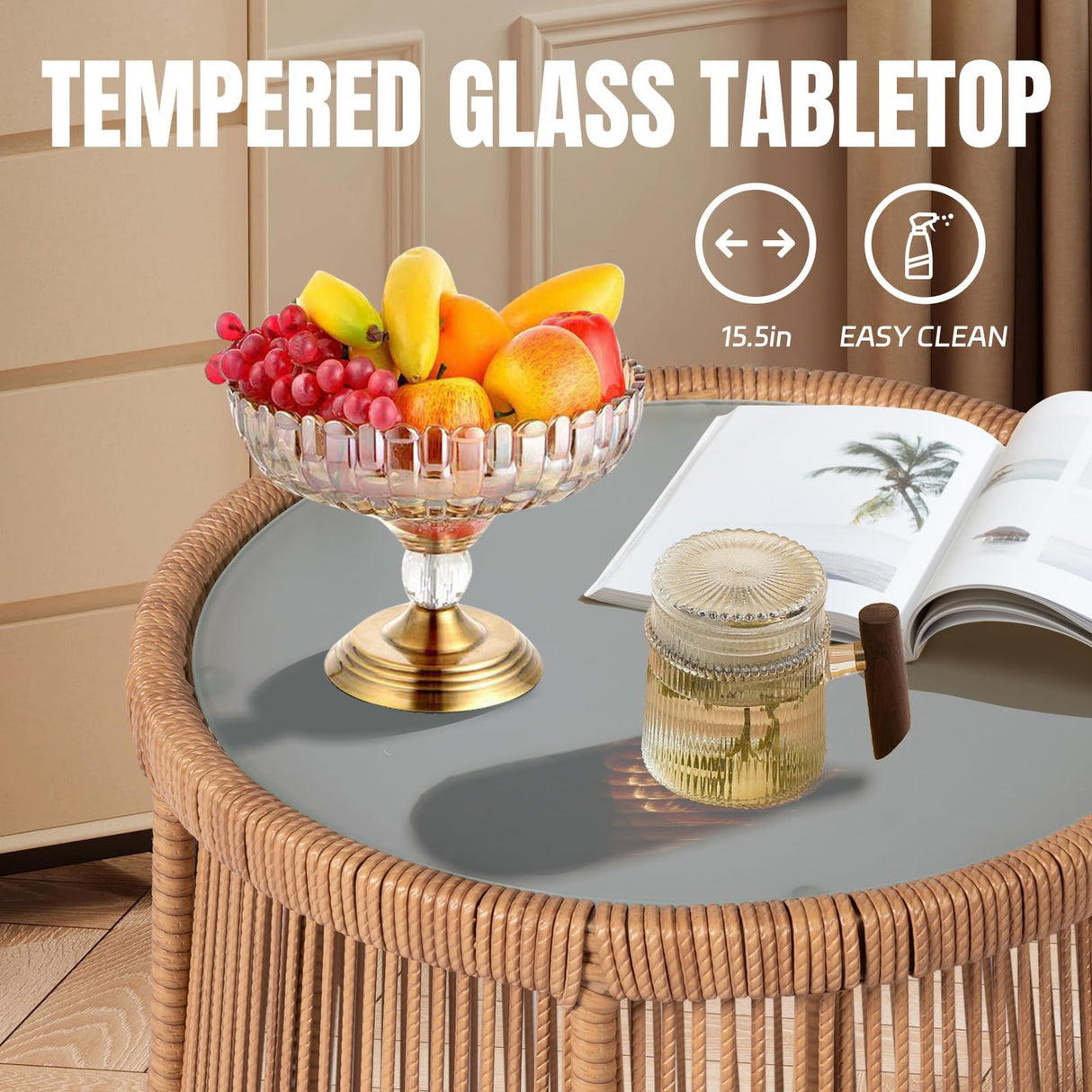 PROHIKER 3 Pieces Outdoor Wicker Bistro Patio Furniture Set, Porch Furniture Rattan Conversation Sets with Side Table and Cushions for Garden Poolside Backyard, Yellow/Black PROHIKER