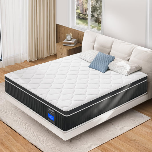 SIMARTH King Mattress,12 Inch Hybrid King Size Mattress in a Box, Upgrade Strengthen Mattresses with Memory Foam and Pocket Spring, Soft and Comfort King Mattress, Non-Fiberglass, Medium Firm