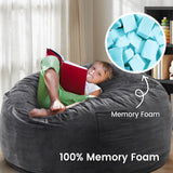 Kromax Large 3.5’ Bean Bag Chair for Kids, Teens, Adults, Memory Foam, Easy to Clean Washable Soft Suede Cover, Reinforced Zipper, Perfect for Living Room, Den, Bedroom, or Dorm, Dark Grey Kromax