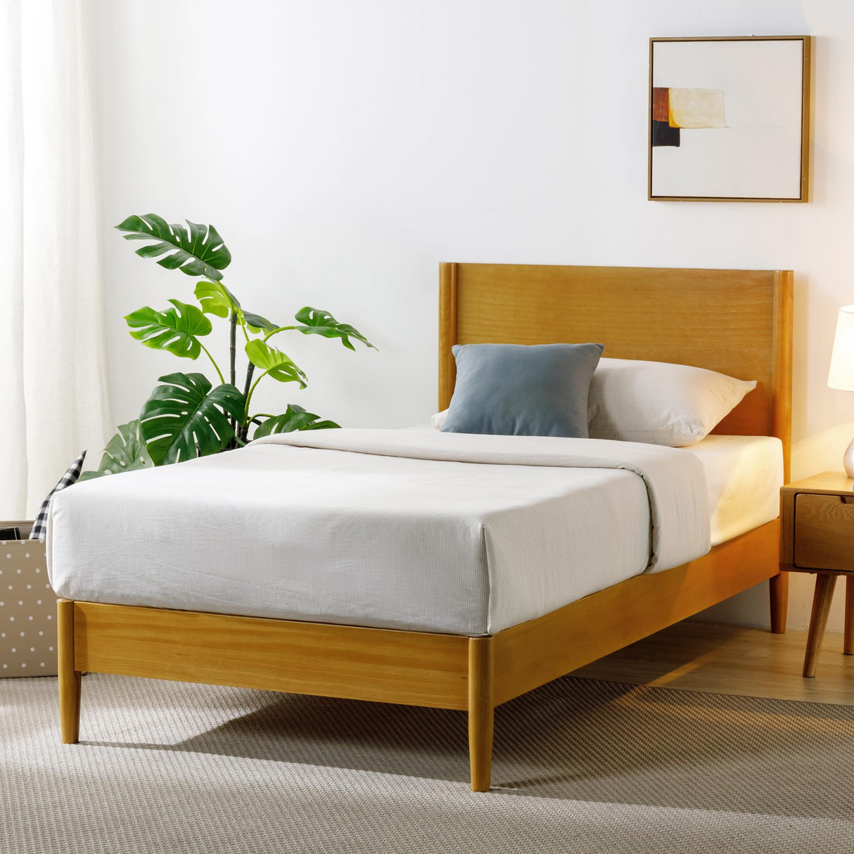 ZINUS Allen Mid Century Wood Platform Bed Frame, Solid Wood Foundation, Wood Slat Support, No Box Spring Needed, Easy Assembly, Twin Zinus