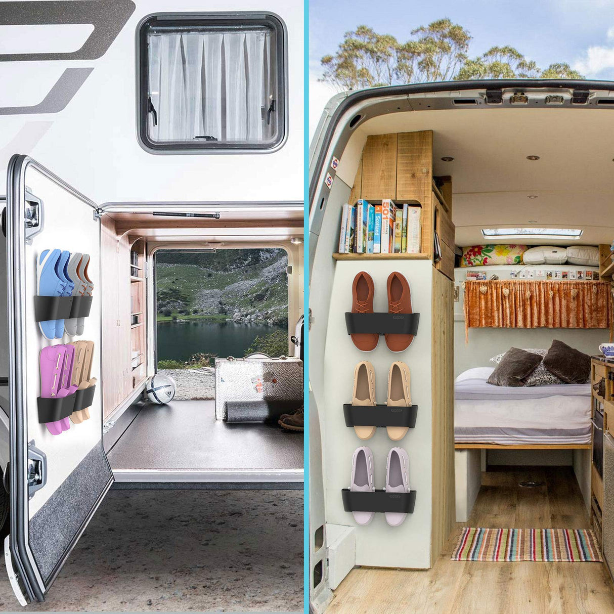 Yocice Wall Mounted Shoes Rack 6Pack with Sticky Hanging Strips, Plastic Shoes Holder Storage Organizer,Door Shoe Hangers (SM03-Black-6) Yocice