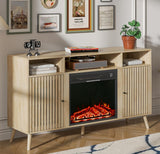 Oubayajia Fireplace TV Stand for Television up to 65 Inch with 23" Electric Fireplace, Fluted TV Stand, Modern Media Console Table with Adjustable Shelves, Entertainment Center for Living Room Oubayajia