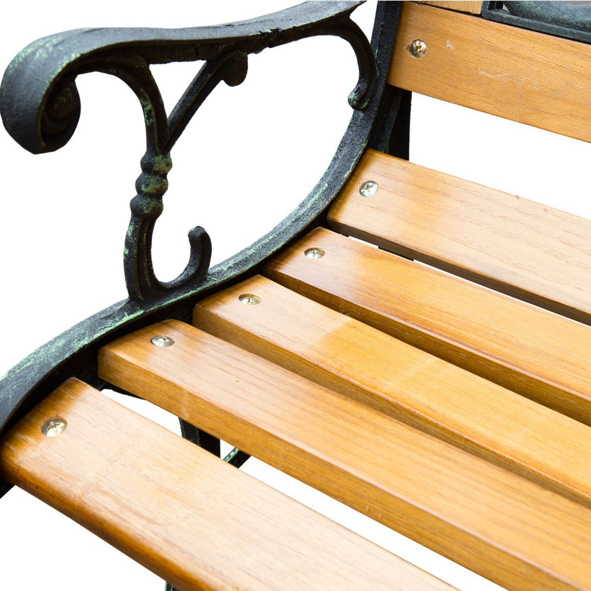 Outsunny 50" Outdoor Garden Bench, Patio Bench with Wood Seat, Porch Bench with Antique-Like Flourishes for Backyard, Deck, Lawn, Outside Pool, Teak Outsunny