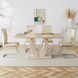 JUFU Modern Wooden Dining Table Set for 6,Rectangula Kitchen Table Set with Faux Marble Tabletop＆6 Pu Leather Upholstered Chairs Ideal for Dining Room, Kitchen JUFU