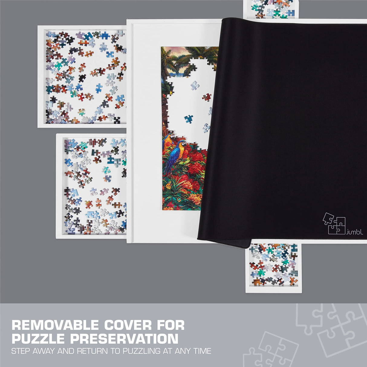 Jumbl 1000-Piece Puzzle Table w/Cover | 23” x 31” Jigsaw Puzzle Board w/Legs 6 Removable Storage & Sorting Drawers | Smooth Plateau Fiberboard Work Surface & Reinforced Hardwood | for Games & Puzzles Jumbl