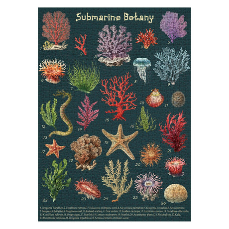 Vintage Ocean Plant Puzzle 1000 Piece for Adults, Retro Botanical Beach Jellyfish Seashell Jigsaw Puzzles, Nautical Sea Life Reef Coral Puzzle BBOLDIN