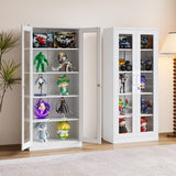 Metal Storage Cabinet with Lock and Glass Doors,Glass Display Cabinet,67" Tall White Storage Cabinets,Locking Curio Cabinets with 5 Shelves for Collectibles,Home,Office,Living Room SISESOL