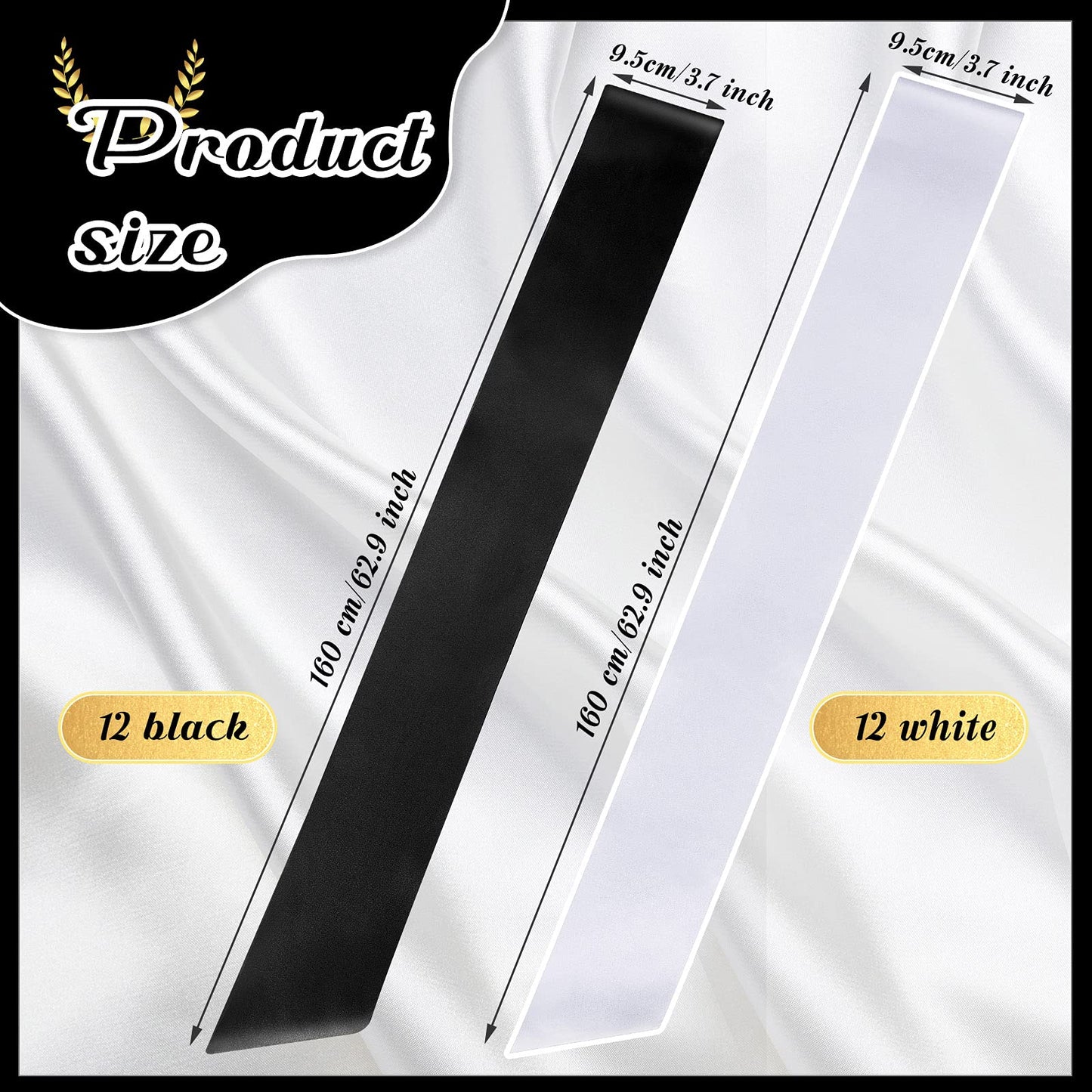 24 Pieces Satin Sash Blank Sashes Pageant Sash Blank Sashes Plain Sashes DIY Plain Sashes Satin Sashes for Wedding Party Decoration Personalized Pageant Your Text Here (Black, White)