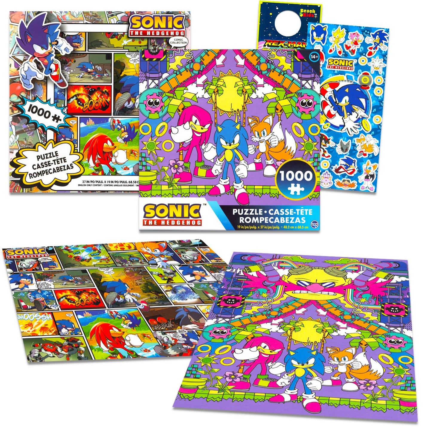 Sonic the Hedgehog Jigsaw Puzzle Activity Set - 2 Pc Bundle with 1000 Piece Sonic Jigsaw Puzzles Plus Stickers, More | Sonic Puzzles for Teens, Adults