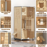 Wooden Cat House Large Space Cat Cage with Scratching Post, Wooden Indoor/Outdoor Cat Enclosure with Wheels, Multi-Feature Luxury Cat Villa for Indoor Cats Ventilation Glass Doors,50" X 24" X 24" HUATOL