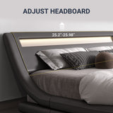Allewie Grey King Size LED Platform Bed Frame with Adjustable Headboard and No Box Spring Required Allewie