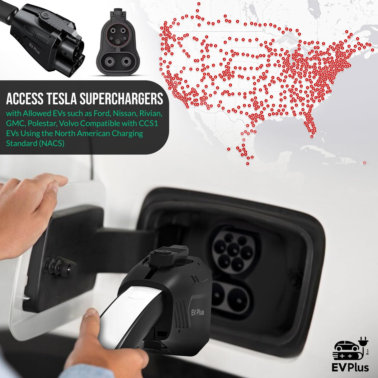 EV Plus Tesla Supercharger to CCS1 Adapter - 500A 1000V Fast Charging | NACS to CCS Converter for Mercedes, Ford, GM, Rivian, Nissan, Volvo and More EVs EV Plus