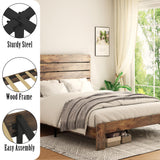 SAMTRA Wooden King Size Bed Frame with Headboard, Rustic Farmhouse Platform Bedframe with Wood Slat Support, Sturdy and No Noise, Easy Assembly, No Box Spring Needed, Light Brown SAMTRA