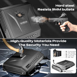 Large Gun Safe for 2-4 Pistols, Fingerprint Digital PIN Key Unlock with LCD Display & USB Port, 650 DPI Quick Access Biometric Handgun Safe, Hand Gun Lock Box for Home Drawer Car Bedside Nightstand TOPMEDA