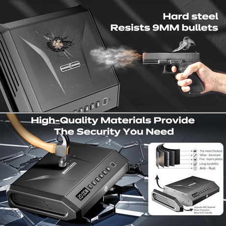 Large Gun Safe for 2-4 Pistols, Fingerprint Digital PIN Key Unlock with LCD Display & USB Port, 650 DPI Quick Access Biometric Handgun Safe, Hand Gun Lock Box for Home Drawer Car Bedside Nightstand TOPMEDA