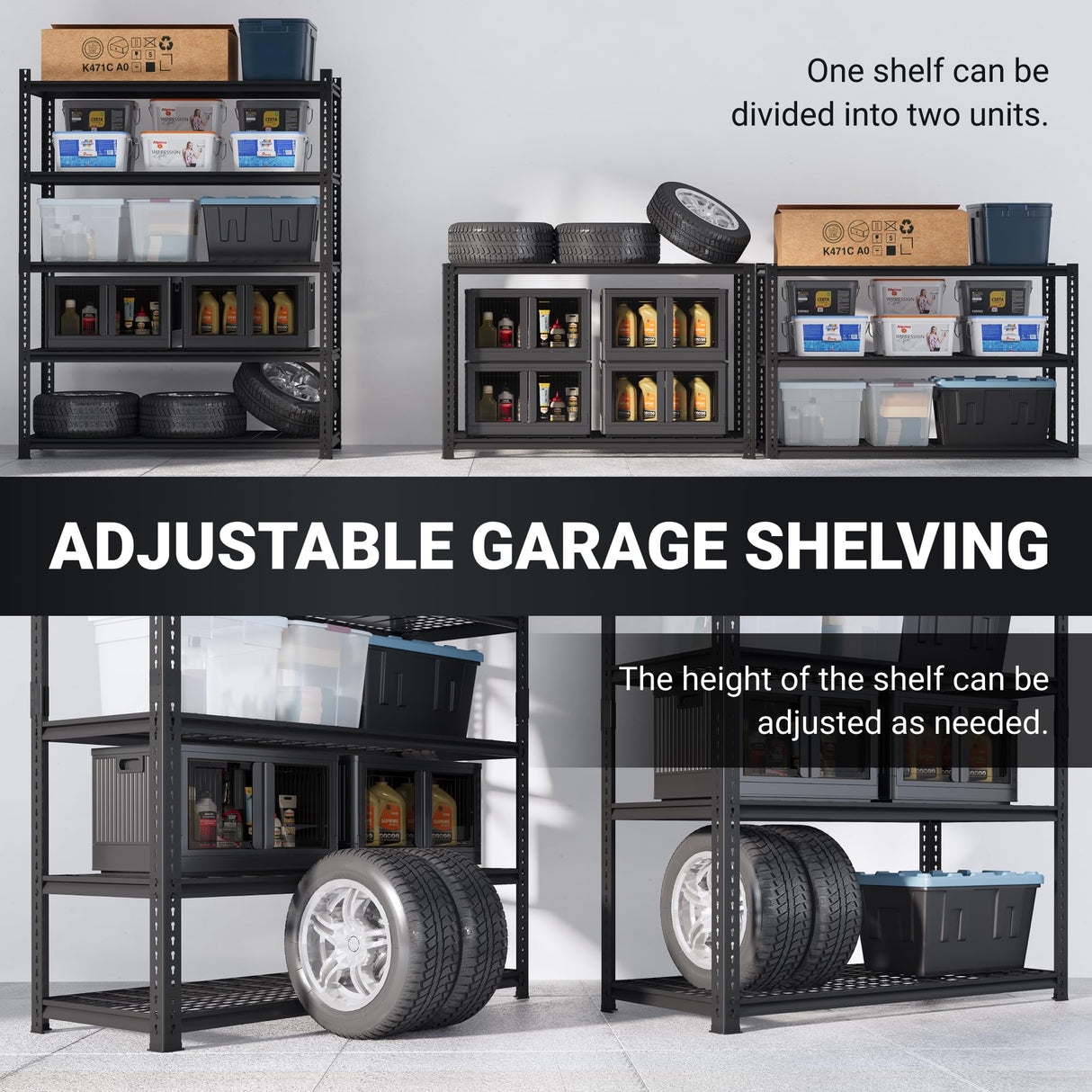 FLEXIMOUNTS Garage Shelving, Heavy Duty Shelving 2000 lbs, 5-Tier Garage Storage Shelves,Industrial Shelves for Heavy Tools and Equipment, 48" W x 24" D x 72" H FLEXIMOUNTS