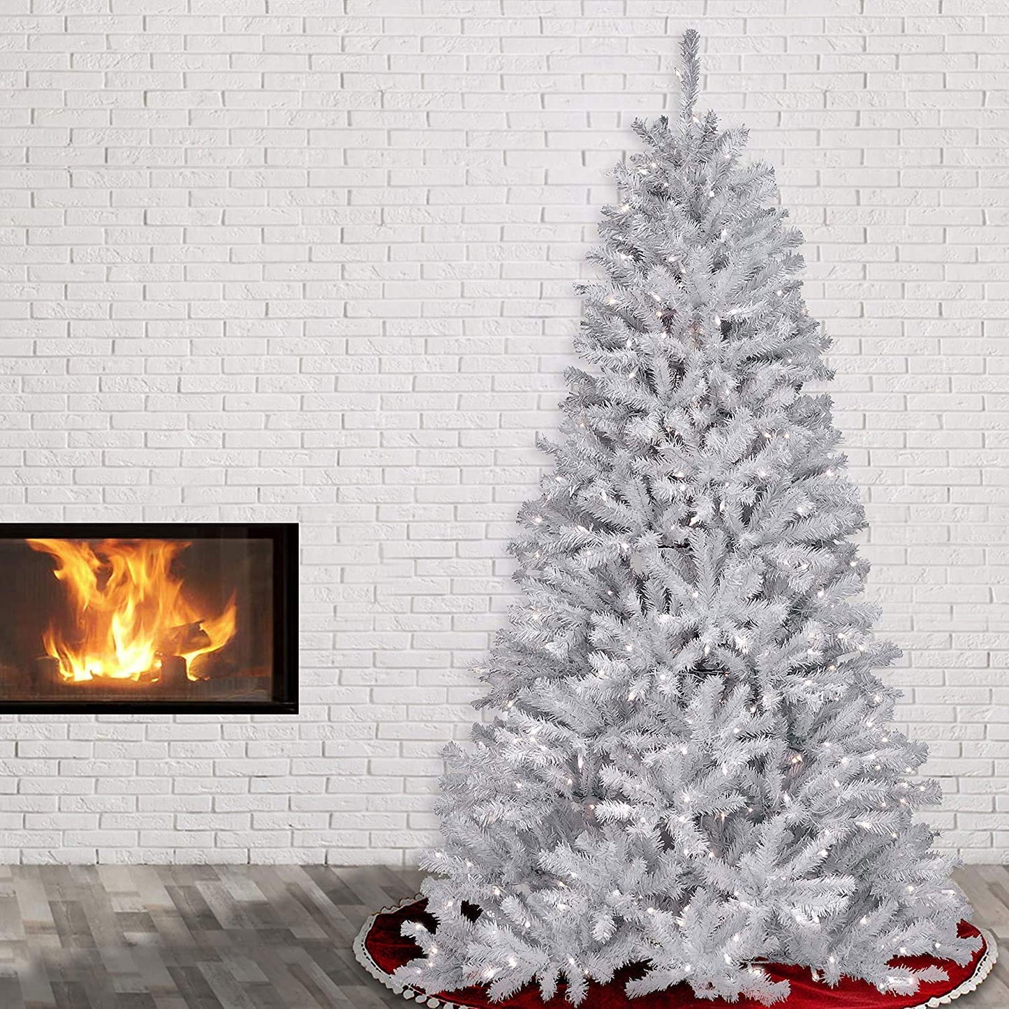 National Tree Company Pre-Lit Artificial Full Christmas Tree, White, North Valley Spruce, White Lights, Includes Stand, 7 Feet