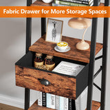 Furologee 5 Tier Ladder Shelf with Drawer, Tall Bookshelf Storage Shelves, Bookcase Standing Shelf Units, Industrial Open Display Shelves Organizer for Bedroom, Living Room, Kitchen, Rustic Brown Furologee
