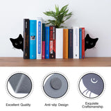 Bookends Metal Cat Book Ends, 1 Pairs Cute Bookends for Shelves Decorative for Home Office Desk Bookshelf Decor (Black, Full-face) TYLCC
